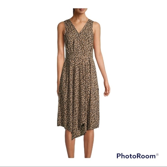 BEACHLUNCHLOUNGE leopard animal print v neck sleeveless dress NWT size large - Picture 1 of 9